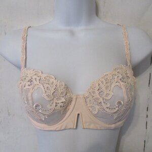 Simone Perele Bra 34C Pink Lace Underwire Push Up Back Closure
